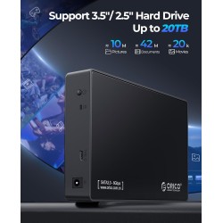 ORICO Boîtier de Disque Dur Externe 3,5" SATA III vers USB3.1 Type C pour HDD Installation sans Outil Prend en Charge UASP et Di