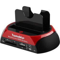 TCC-S862-DE USB 2.0 à SATA IDE Dual-Bay HDD Disque Dur Station d'accueil avec Lecteur de Cartes et Hub USB 2.0 pour 2.5 3.5 Pouc
