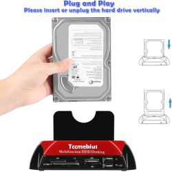 TCC-S862-DE USB 2.0 à SATA IDE Dual-Bay HDD Disque Dur Station d'accueil avec Lecteur de Cartes et Hub USB 2.0 pour 2.5 3.5 Pouc
