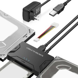 5Gbps Adaptateur Disque Dur USB 3.0 pour 2.5"/ 3.5" HDD/SSD, Convertisseur SATA et IDE Adaptateur de Disque Dur IDE/SATA pour Wi