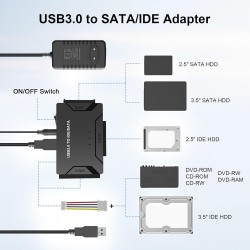 5Gbps Adaptateur Disque Dur USB 3.0 pour 2.5"/ 3.5" HDD/SSD, Convertisseur SATA et IDE Adaptateur de Disque Dur IDE/SATA pour Wi
