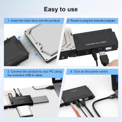 5Gbps Adaptateur Disque Dur USB 3.0 pour 2.5"/ 3.5" HDD/SSD, Convertisseur SATA et IDE Adaptateur de Disque Dur IDE/SATA pour Wi