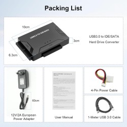 5Gbps Adaptateur Disque Dur USB 3.0 pour 2.5"/ 3.5" HDD/SSD, Convertisseur SATA et IDE Adaptateur de Disque Dur IDE/SATA pour Wi