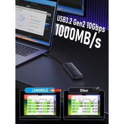 Lemorele Boîtier SSD M.2 NVMe USB C 3.2 Gen 2, Adaptateur SSD M.2 10 Gbps pour M Key/M+B Key 2230/2242/2260/2280, Supporte UASP 