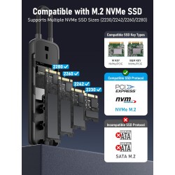 Lemorele Boîtier SSD M.2 NVMe USB C 3.2 Gen 2, Adaptateur SSD M.2 10 Gbps pour M Key/M+B Key 2230/2242/2260/2280, Supporte UASP 