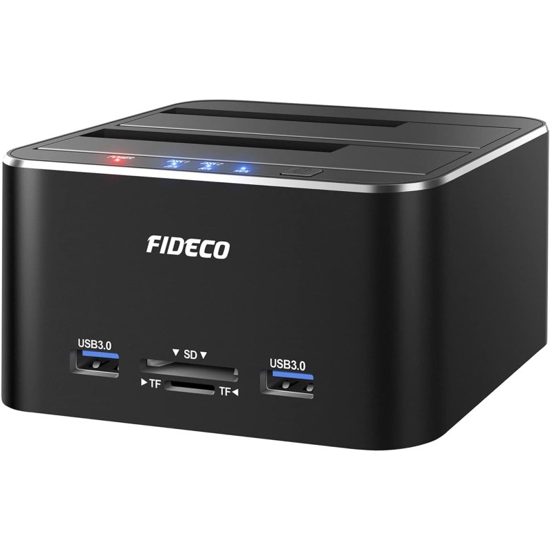 FIDECO Station d'accueil pour Disque Dur, USB 3.0 Aluminium Stations d'accueil pour Disque Dur 2,5"/3,5" SATA HDD SSD, Lecteur d