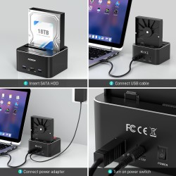 FIDECO Station d'accueil pour Disque Dur, USB 3.0 Aluminium Stations d'accueil pour Disque Dur 2,5"/3,5" SATA HDD SSD, Lecteur d