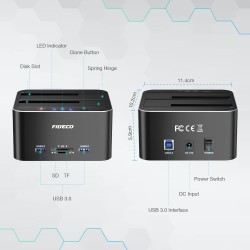 FIDECO Station d'accueil pour Disque Dur, USB 3.0 Aluminium Stations d'accueil pour Disque Dur 2,5"/3,5" SATA HDD SSD, Lecteur d