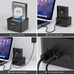 Docking Station, FIDECO Station d'accueil pour 2 Disques Durs SATA USB 3.0 Fonction Clonage Disque Dur 2,5 Pouces et 3,5 Pouces 