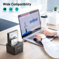 Docking Station, FIDECO Station d'accueil pour 2 Disques Durs SATA USB 3.0 Fonction Clonage Disque Dur 2,5 Pouces et 3,5 Pouces 