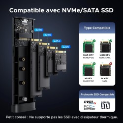 Uvert boîtier ssd m.2 nvme sata 20 gbps usb 3.2 gen 2 adaptateur disque dur externe aluminium pour 2230 2242 2260 2280 compatibl