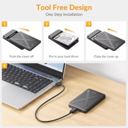 iDsonix Boîtier de Disque Dur 2,5 Pouces 6Gbps USB 3.1 vers SATA III Boîtier de Disque Dur Externe sans Outil pour Disque Dur SS