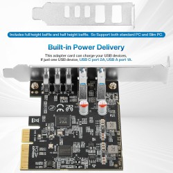 Carte d'extension PCIe à USB 3.2/3.1 de 2e gén, 5 Ports (3 Type C-2 Type A) 10+10Gbps, Carte PCIe à USB C PC Interne Hub PCI-E A