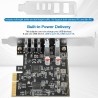 Carte d'extension PCIe à USB 3.2/3.1 de 2e gén, 5 Ports (3 Type C-2 Type A) 10+10Gbps, Carte PCIe à USB C PC Interne Hub PCI-E A