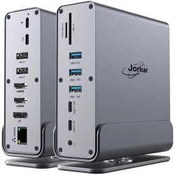 Vertical Docking Station USB-C 3 moniteurs, Station d'accueil 15 en 1 Triple écran avec 2 HDMI 4K et 1 DP, 10Gbit/s USB C USB-A 