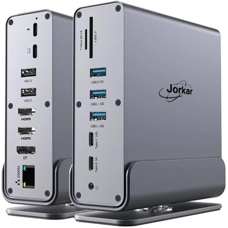 Vertical Docking Station USB-C 3 moniteurs, Station d'accueil 15 en 1 Triple écran avec 2 HDMI 4K et 1 DP, 10Gbit/s USB C USB-A 
