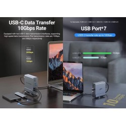 Vertical Docking Station USB-C 3 moniteurs, Station d'accueil 15 en 1 Triple écran avec 2 HDMI 4K et 1 DP, 10Gbit/s USB C USB-A 