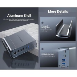Vertical Docking Station USB-C 3 moniteurs, Station d'accueil 15 en 1 Triple écran avec 2 HDMI 4K et 1 DP, 10Gbit/s USB C USB-A 