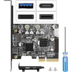 PCIe vers USB C 3.2 Gen 2 Carte d'extension PCI-E 10Gbit/s avec USB-C + Type A + Connecteur Interne 19 Broches + Type E A-Key Ad