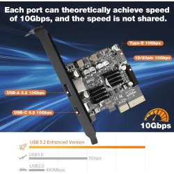 PCIe vers USB C 3.2 Gen 2 Carte d'extension PCI-E 10Gbit/s avec USB-C + Type A + Connecteur Interne 19 Broches + Type E A-Key Ad