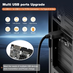 PCIe vers USB C 3.2 Gen 2 Carte d'extension PCI-E 10Gbit/s avec USB-C + Type A + Connecteur Interne 19 Broches + Type E A-Key Ad