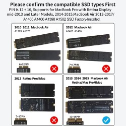 USB C 3.2 Boîtier SSD 12+16 pin pour MacBook Air/Pro Mid 2013-2017, Externe Lecteur de Disque SSD A1466 A1465 A1502 A1398, Mac S
