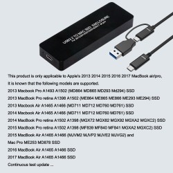 USB C 3.2 Boîtier SSD 12+16 pin pour MacBook Air/Pro Mid 2013-2017, Externe Lecteur de Disque SSD A1466 A1465 A1502 A1398, Mac S