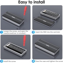 USB C 3.2 Boîtier 12+16 pin SSD, Lecteur Disque SSD Externe pour MacBook Air/Pro 2013-2017, Portable Enclosure Mac A1466 A1465 A