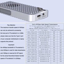 Externe Boîtier SSD M.2 NVMe 40Gbps Lecteur Disque SSD avec Ventilateur, Compatible avec Thunderbolt 4/3, USB4/3.1/3.0, Boîtier 