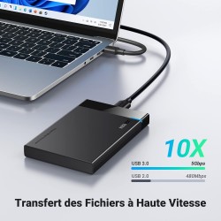 Uvert usb 3.0 boîtier externe pour disque dur 2,5 pouces sata iii ii i hdd ssd avec 5gbps uasp supporte windows mac os linux, câ