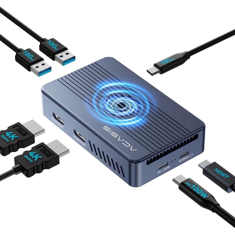 ACASIS Boîtier pour SSD M.2 NVMe ACASIS à 40 Gbps, USB C Docking Station pour M.2 NVMe en Aluminium avec Double Moniteur, Compat