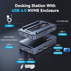 ACASIS Boîtier pour SSD M.2 NVMe ACASIS à 40 Gbps, USB C Docking Station pour M.2 NVMe en Aluminium avec Double Moniteur, Compat