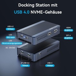 ACASIS USB C Docking Station avec 40Gbps M.2 NVMe SSD Enclosure, USB Hub avec 2*USBA 3.2, 1*DP1.4, 1*HDMI , 1*USB C 10Gbps, Cool