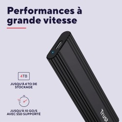 Trust Boîtier SSD M2 NVMe USB-C 10Gbps, Adaptateur pour Disque SSD Externe 4 to, Supporte 2230 2242 2260 2280 FAT32/NTFS/EXT4/ex