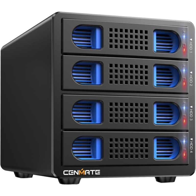 Boîtier de Disque Dur, 10Gbps Aluminium Boîtier HDD 4 Bay avec Ventilateur, HDD/SSD SATA 2,5/3,5 avec USB A/C 3.2, Prise en Char