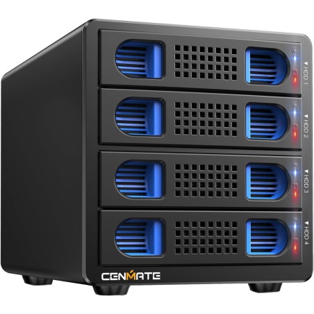 Boîtier de Disque Dur, 10Gbps Aluminium Boîtier HDD 4 Bay avec Ventilateur, HDD/SSD SATA 2,5/3,5 avec USB A/C 3.2, Prise en Char