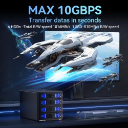 Boîtier de Disque Dur, 10Gbps Aluminium Boîtier HDD 4 Bay avec Ventilateur, HDD/SSD SATA 2,5/3,5 avec USB A/C 3.2, Prise en Char