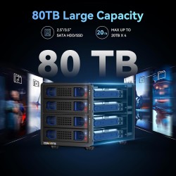 Boîtier de Disque Dur, 10Gbps Aluminium Boîtier HDD 4 Bay avec Ventilateur, HDD/SSD SATA 2,5/3,5 avec USB A/C 3.2, Prise en Char