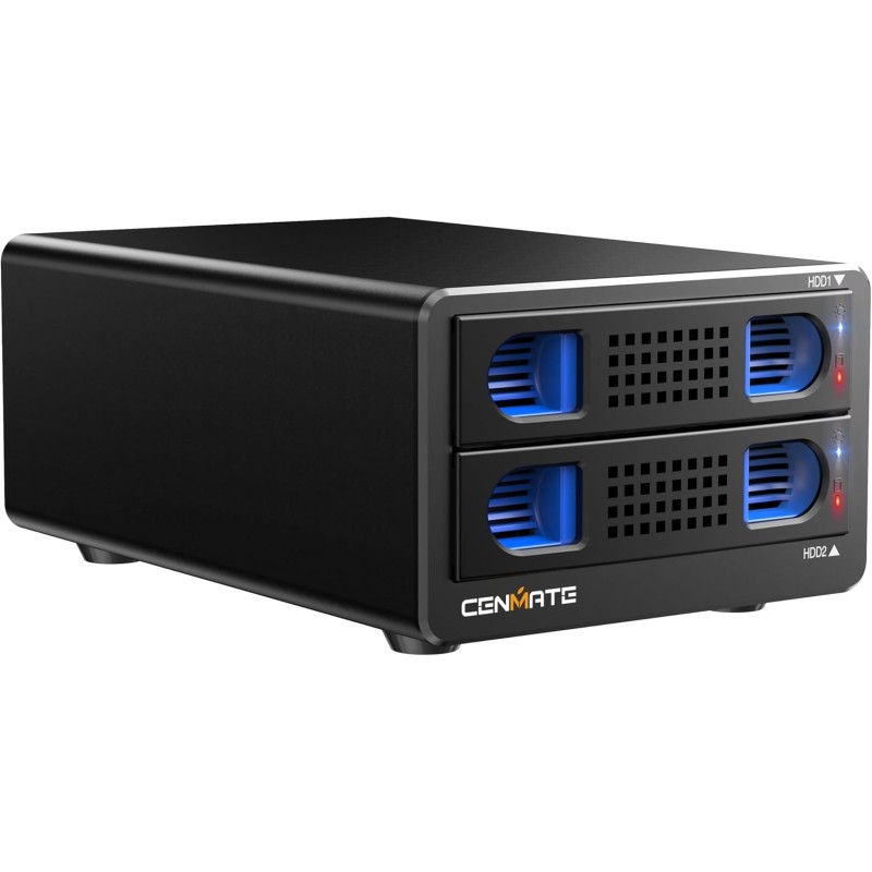 Boîtier de Disque Dur, USB3.2 10Gbps Boîtier 2 Baie Aluminium avec Ventilateur pour Disque Dur SSD SATA 2,5/3,5, Prise en Charge