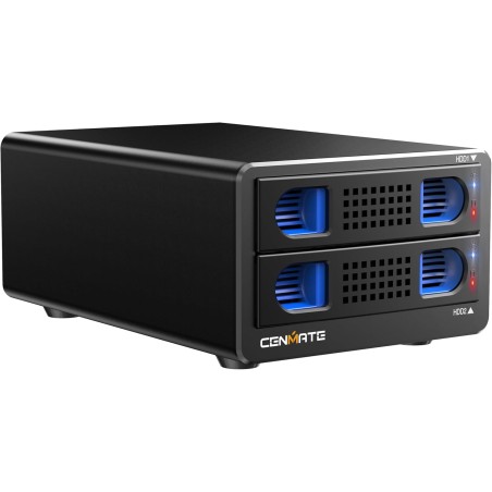 Boîtier de Disque Dur, USB3.2 10Gbps Boîtier 2 Baie Aluminium avec Ventilateur pour Disque Dur SSD SATA 2,5/3,5, Prise en Charge