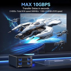 Boîtier de Disque Dur, USB3.2 10Gbps Boîtier 2 Baie Aluminium avec Ventilateur pour Disque Dur SSD SATA 2,5/3,5, Prise en Charge