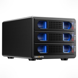 Boîtier Disque Dur, 10Gbps Boîtier HDD 3 Baies Aluminium avec Ventilateur pour 2,5/3,5 SATA HDD/SSD avec USB A/C 3.2, Support Ho