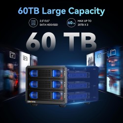 Boîtier Disque Dur, 10Gbps Boîtier HDD 3 Baies Aluminium avec Ventilateur pour 2,5/3,5 SATA HDD/SSD avec USB A/C 3.2, Support Ho