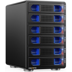 Boîtier de disque dur à 6 baies avec ventilateur pour disque dur SATA HDD/SSD 2,5/3,5" avec USB A/C 3.2 Gen 2, prend en charge l