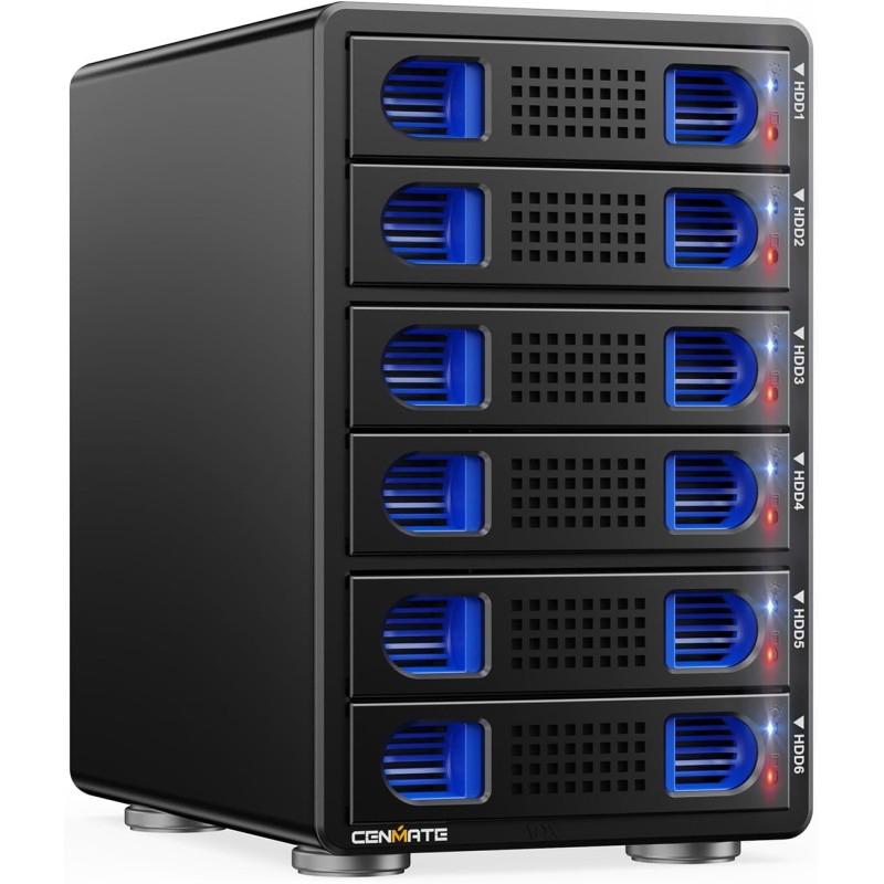 Boîtier de disque dur à 6 baies avec ventilateur pour disque dur SATA HDD/SSD 2,5/3,5" avec USB A/C 3.2 Gen 2, prend en charge l