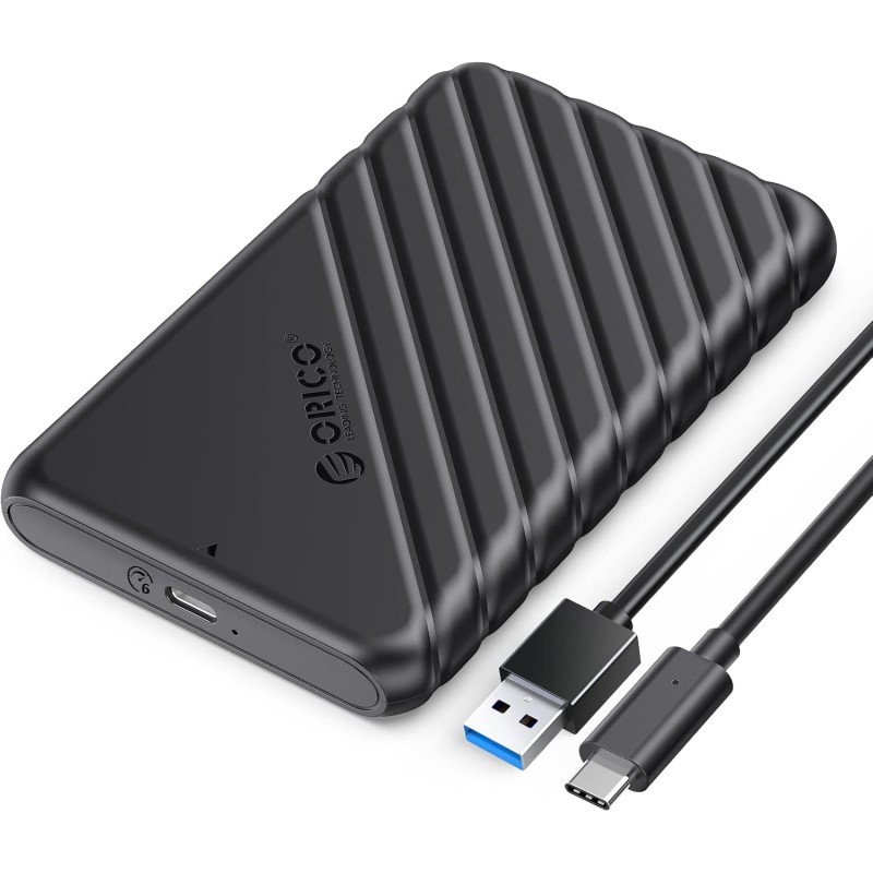 Boitier Disque Dur 2.5, ORICO 6Gbps USB C 3.1 Gen 1 Boitier Externe Disque pour SATA HDD et SSD de 2,5'' et 7/9.5 mm, accélérati