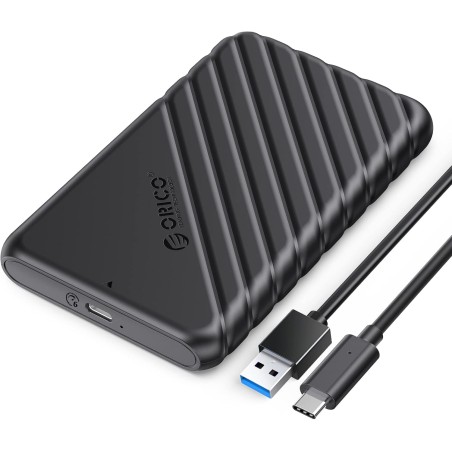 Boitier Disque Dur 2.5, ORICO 6Gbps USB C 3.1 Gen 1 Boitier Externe Disque pour SATA HDD et SSD de 2,5'' et 7/9.5 mm, accélérati