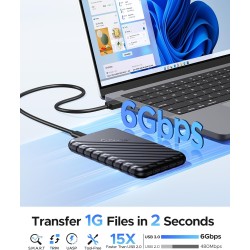 Boitier Disque Dur 2.5, ORICO 6Gbps USB C 3.1 Gen 1 Boitier Externe Disque pour SATA HDD et SSD de 2,5'' et 7/9.5 mm, accélérati