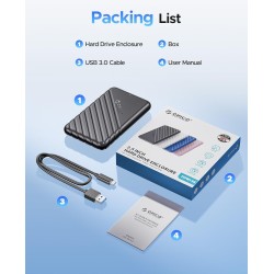 Boitier Disque Dur 2.5, ORICO 6Gbps USB C 3.1 Gen 1 Boitier Externe Disque pour SATA HDD et SSD de 2,5'' et 7/9.5 mm, accélérati