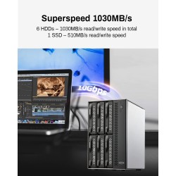 TERRAMASTER D6-320 Boîtier de Disque Dur Externe - 6 Baies USB 3.2 Gen2 10Gbps Type-C, Stockage HSD à Châssis Chaud Amovible, Pr